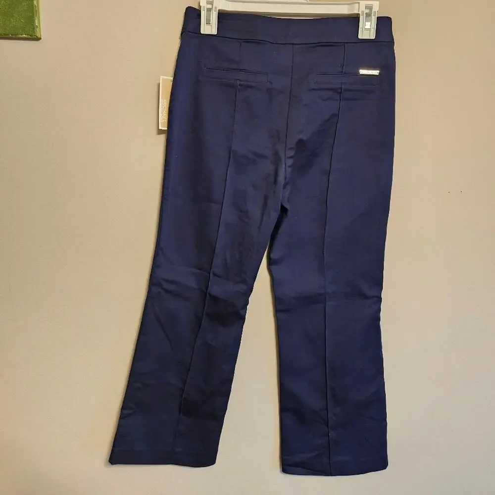 Michael Kors Navy Blue Gold Button Cropped Career Pants Size 2 NWT